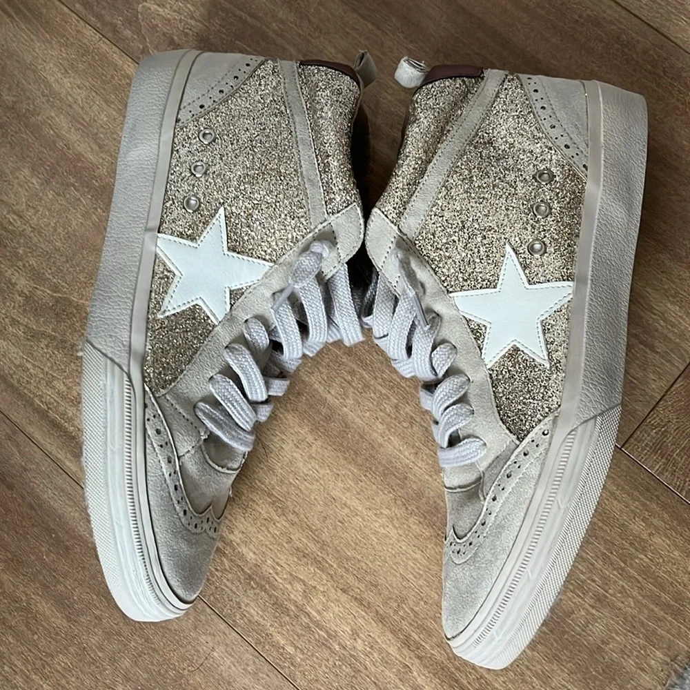 ShuShop Paulina Glitter Gold White Star Hi Top Sneakers Size 10‎